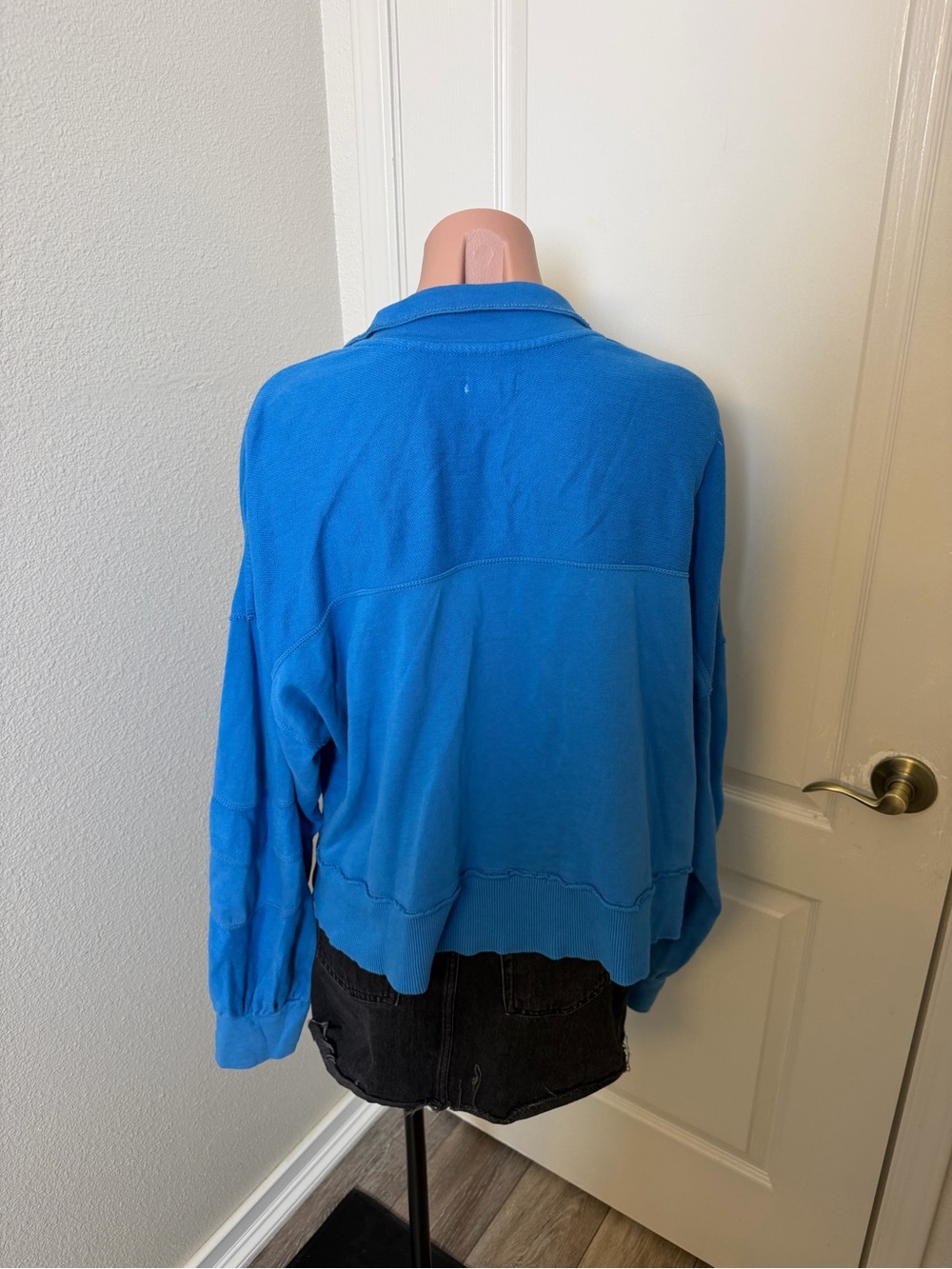 Pilcro Bright Blue Button-Detail Pullover Bomber Sweatshirt - Picture 3 of 5